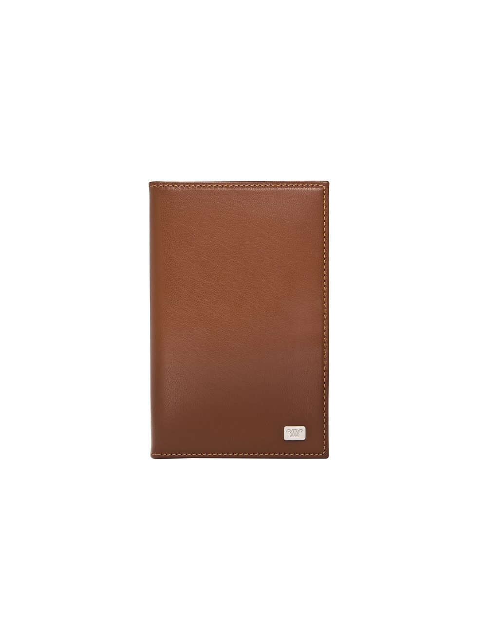 全穀物山羊皮；金屬冠，鍍鉻；簽名襯裡 雙皮夾; 16CC；灰色雙針 尺寸-閉合：10.5（w）x 16（h）cms，打開：21.5（w）x 16（h）cms