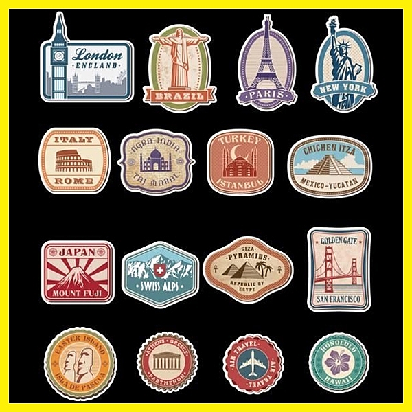 16張世界地標建筑日默瓦旅行箱貼紙復古rimowa行李箱筆記本貼防水