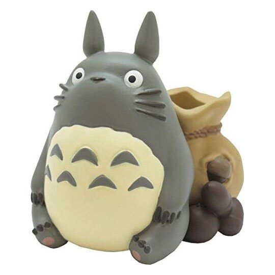 〔小禮堂〕宮崎駿Totoro龍貓 造型陶瓷印鑑收納座《灰棕.坐姿》擺飾.筆筒.鑰匙筒 4970381-41966
