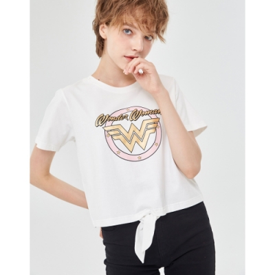 神力女超人電影限定 霧金LOGO印花 綁結短上衣