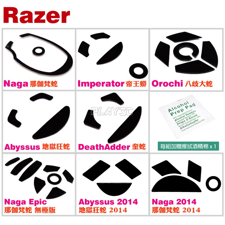 低摩擦性、防粘濕性、高絕緣性。◆ 極低的摩擦係數，使具有優良的潤滑性，是適用在滑鼠腳貼上極佳的腳貼材質。◆ 貼腳做工細緻，特別是對倒腳邊緣進行了挫邊處理，有效避免對滑鼠墊造成硬刮傷。【商品規格】型 號