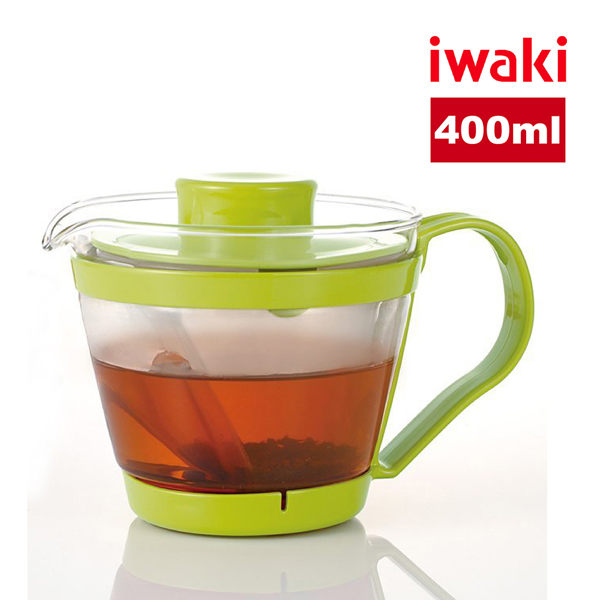 【iwaki】日本品牌可微波耐熱玻璃泡茶壺-400ml (綠色)