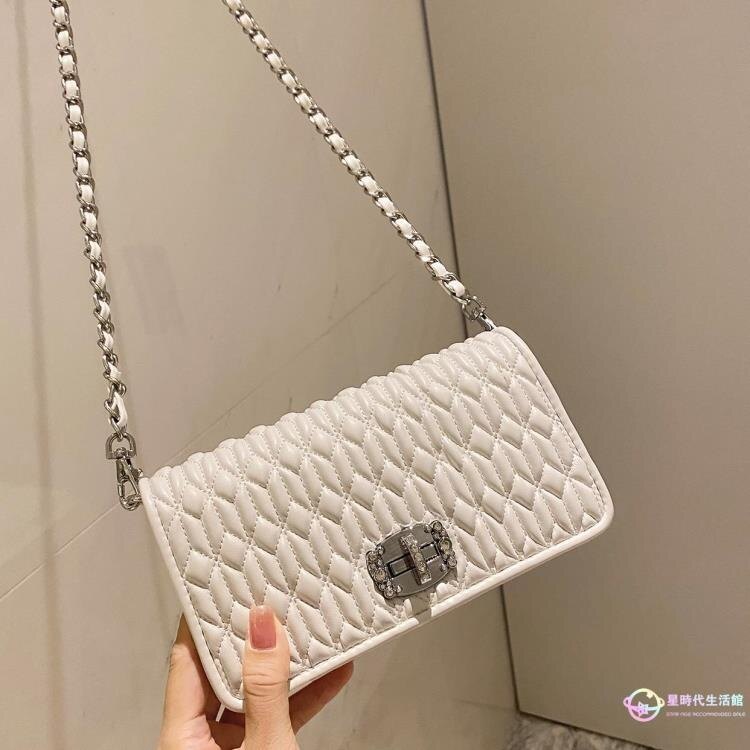 仙女包2020褶皺晚宴包珍珠鉆鉆鏈條小方包鑲鉆小方包女