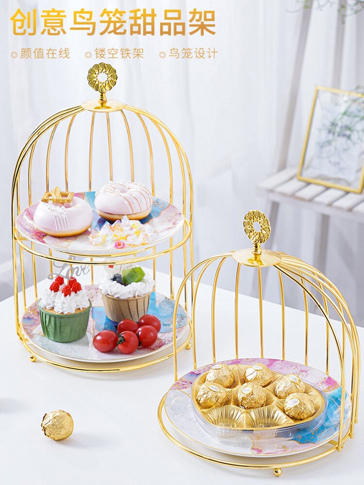 moyyo 歐式鍍金鳥籠架甜品架家用金屬置物架香水護膚品整理收納架