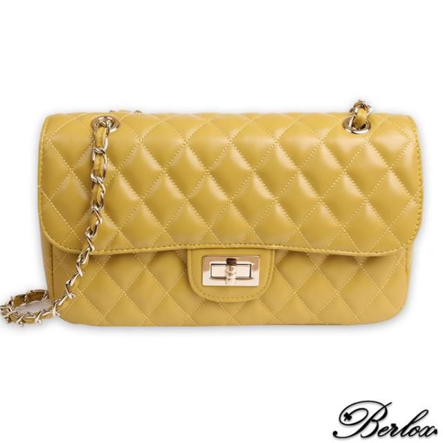 BERLOX 寶黎思 熱賣首選 牛皮 菱格包 小香包 斜背包 側背包 女包 時尚黃 BLX021-A094-YN