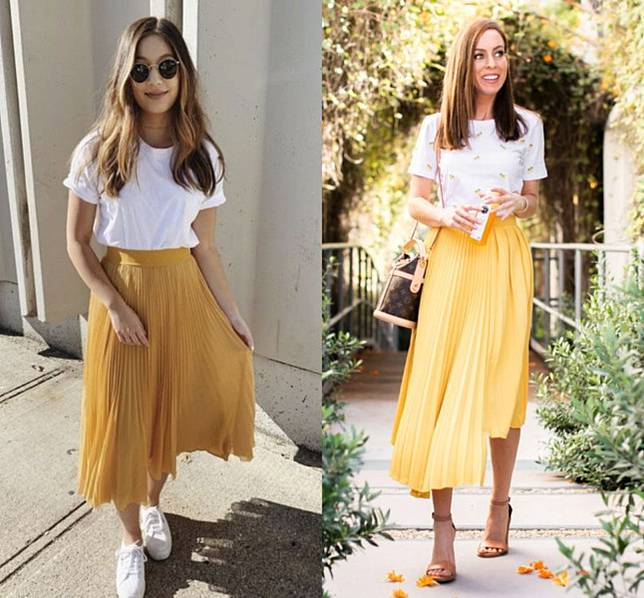 8 Ootd Rok Plisket Warna Kuning Dengan Padu Padan Simpel Termasuk Untuk Kondangan Womantalk Com Line Today