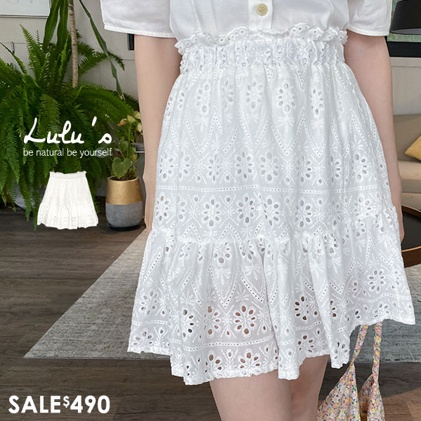 052808♦ 緹花簍空樣式/腰鬆緊設計/褲裝內裡