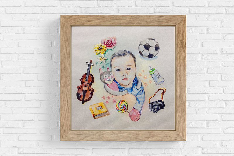 寶寶抓週 / 似顏繪 / 紀念品 / 禮物 / 含框