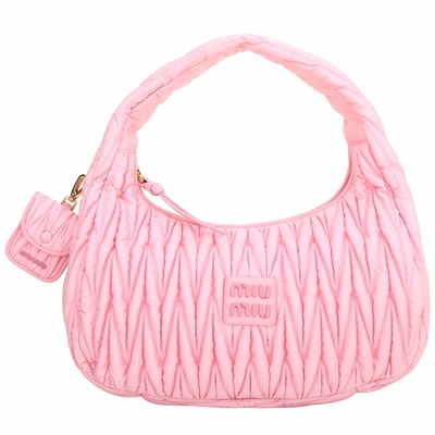 miu miu Wander Matelasse 皺褶再生尼龍手提/肩背包(粉色)