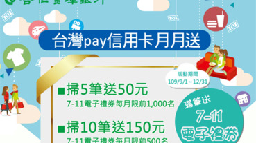 台灣pay綁合庫 月月消費送7-11禮券