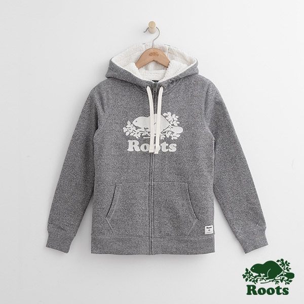 Roots-女裝-雪爾帕鋪毛連帽外套 - 灰色