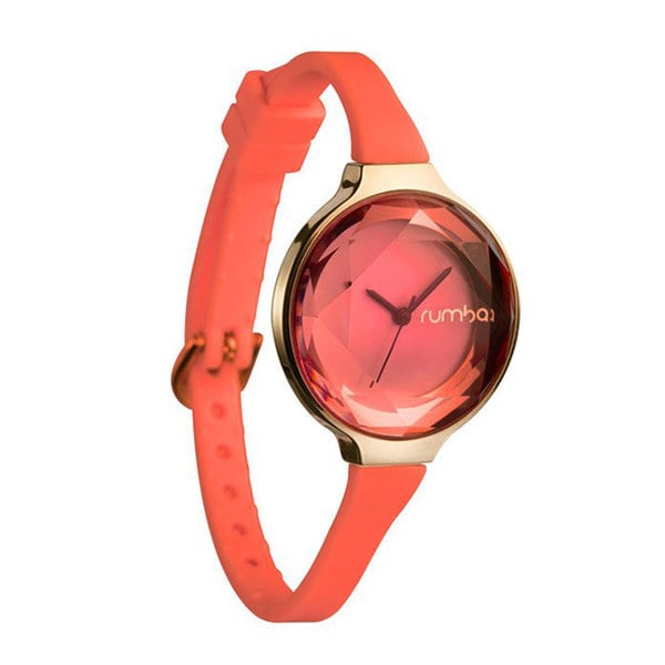 RumbaTime美國紐約 寶石水晶系列玫瑰金錶框 珊瑚紅錶帶手錶/30mm/24784