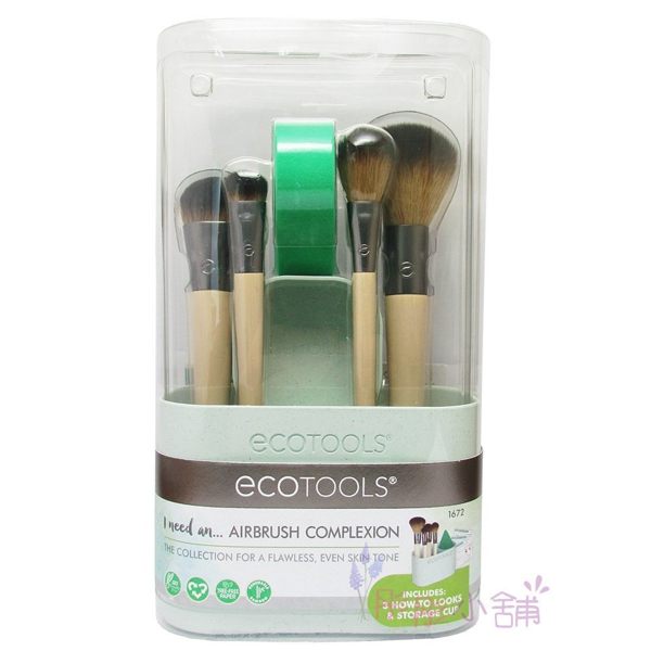 人工纖維毛 / 竹製刷柄 / 強調環保材質/ 內容物:化妝海綿*1，刷子*4，教學卡*3，放置盒*2