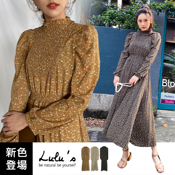 122621♦ 公主袖/腰鬆緊/荷葉邊造型/有內裡/傘狀裙擺/無口袋及拉鍊