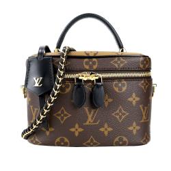 Louis Vuitton VANITY PM系列Reverse帆布掛鎖皮革飾邊手提/斜背包(咖啡)