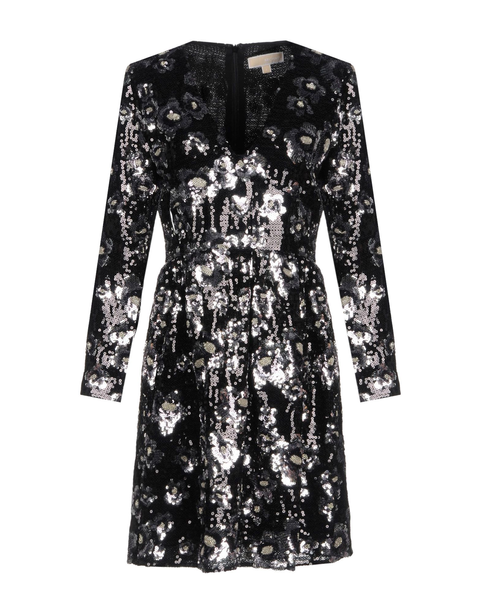 Crepe Beads Sequins Floral design V-neck Long sleeves No pockets Fully lined Rear closure Hook-and-b