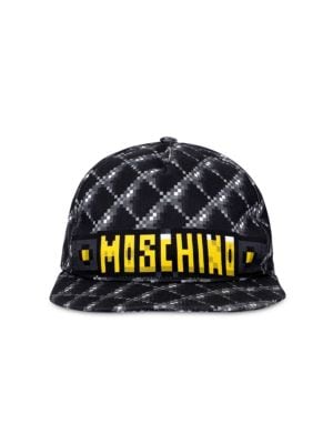 From the Moschino x Sims Pixel Capsule Collection. The basic trucker hat takes on a graphic aestheti