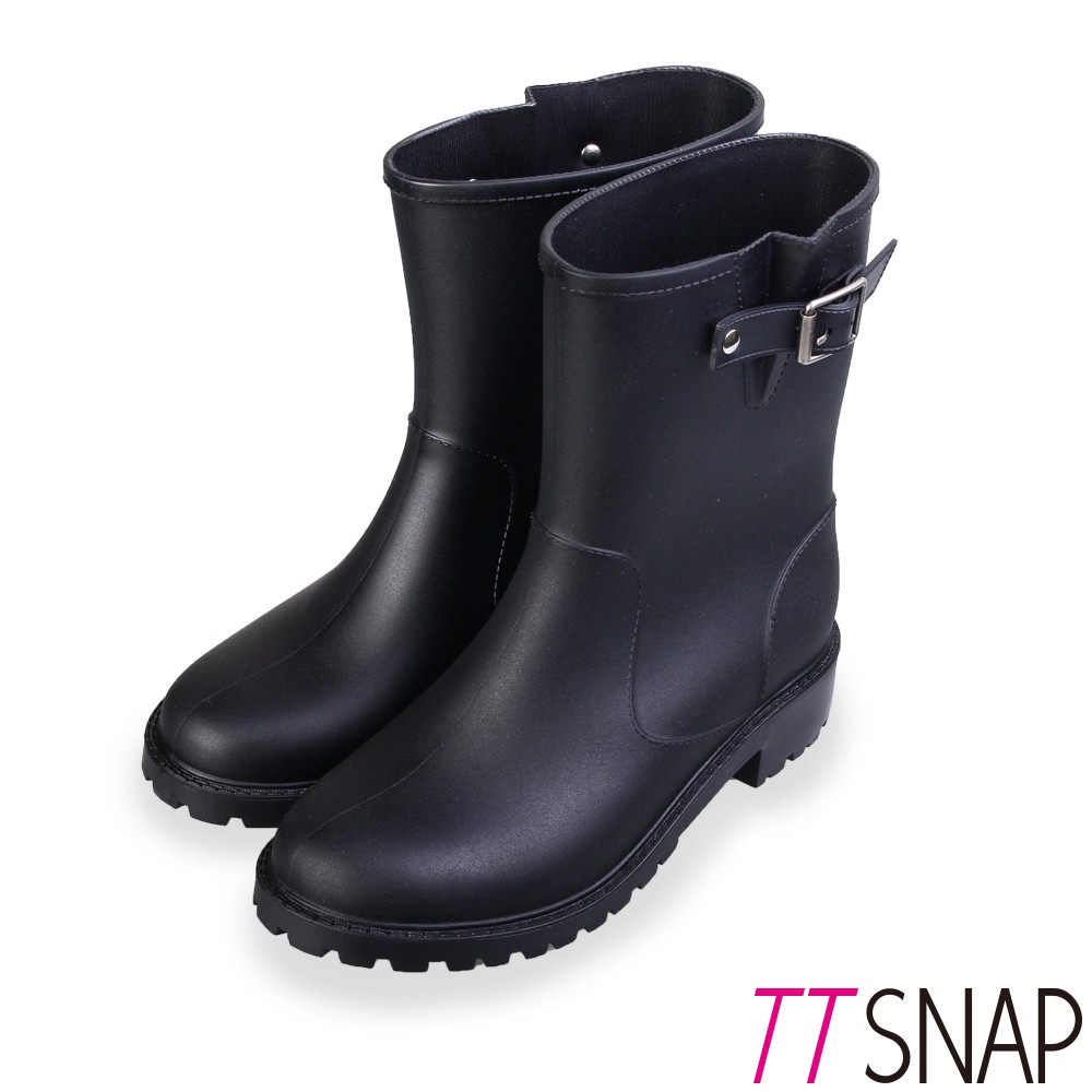 TTSNAP雨靴-簡約俐落舒適霧面皮革中筒防水靴 黑