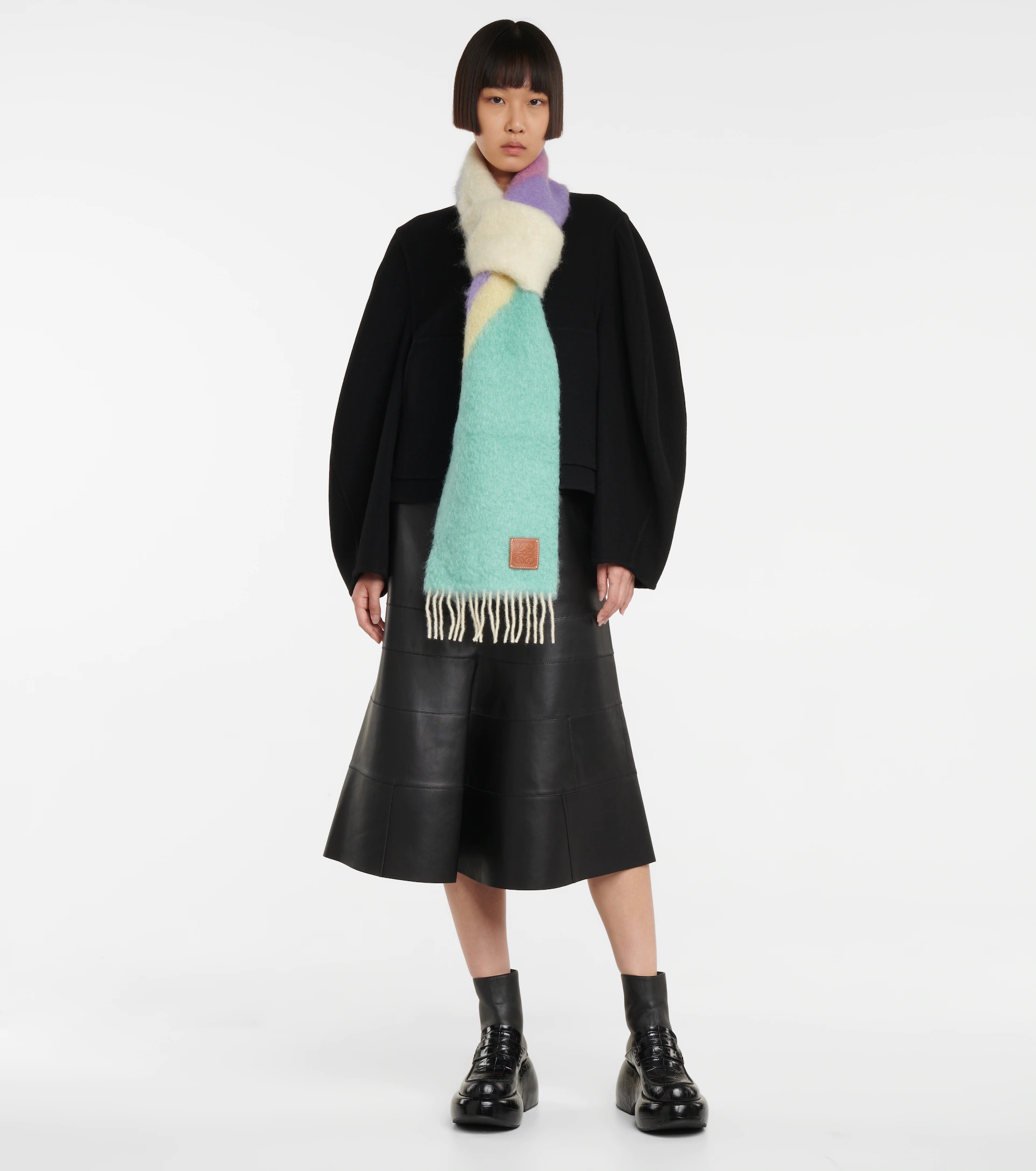 LOEWE Fringed wool-blend scarf