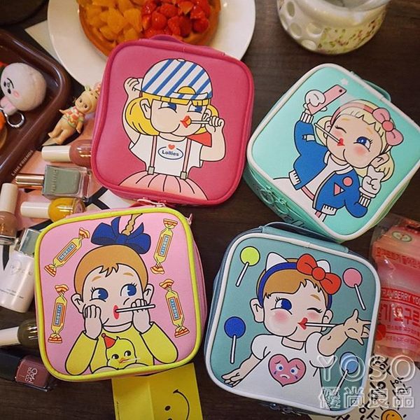 化妝包 韓版卡通女孩便攜化妝包可愛少女化妝品口紅收納包皮質防水女『優尚良品』