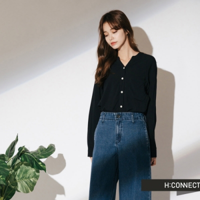 H:CONNECT 韓國品牌 女裝-舒適排扣小口袋上衣-藍