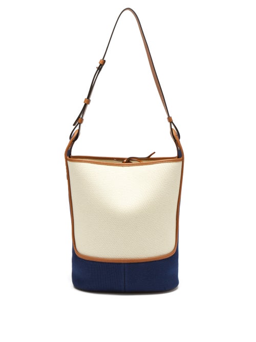 Loewe Paula's Ibiza - Balloon Medium Leather And Canvas Shoulder Bag - Womens - Navy Multi