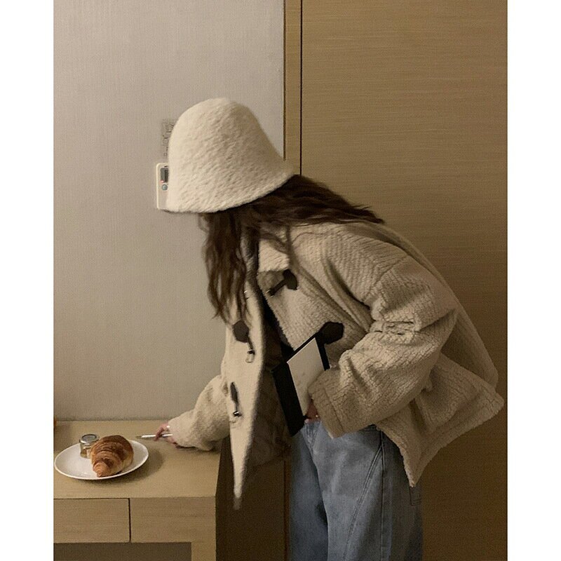 羊羔毛外套女2021冬季韓版寬鬆學院風小個子短款大衣