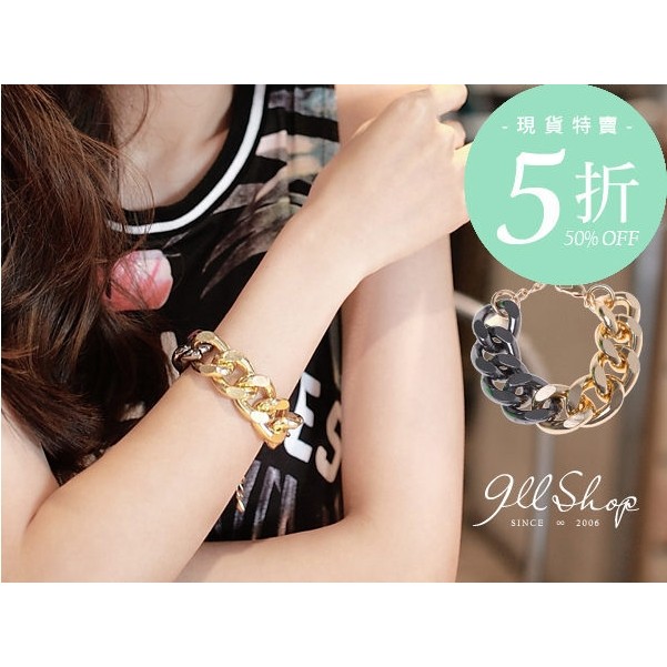 Cheer．歐美風拼色金屬粗鎖鏈手鏈ha300＊911 SHOP＊