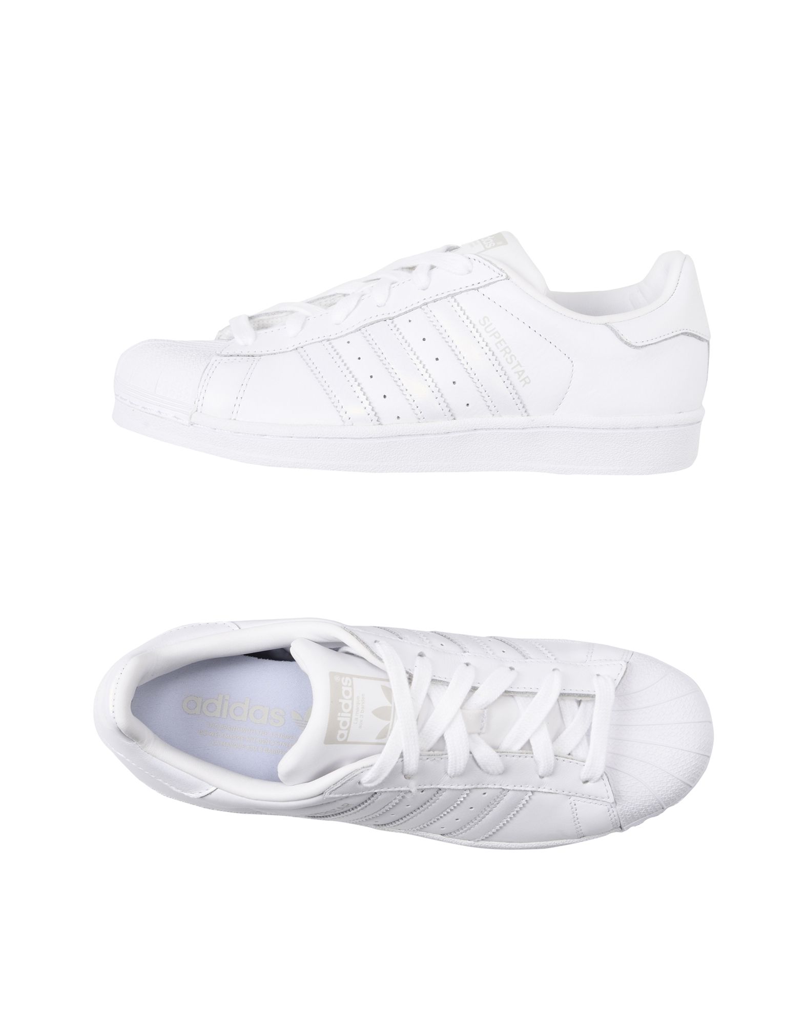 logo, solid color, laces, round toeline, flat, fabric inner, rubber sole, adidas superstar, lifestyl