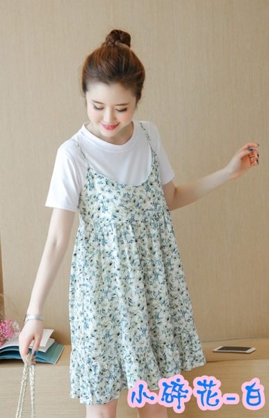 BS貝殼【JUL511】新品 韓版 現貨東大門款 歐膩OL風 加大尺碼 高端孕婦裙 雪紡碎花吊帶裙