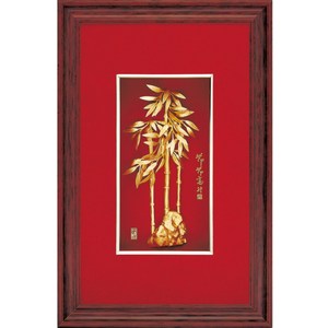 創造布局以金養金 財源滾滾的風水磁場好風水! 黃金畫高純度台灣金箔製作 隨作品附贈純金保證卡 精美高雅硬式收藏禮盒及提袋 節節高昇+竹報平安