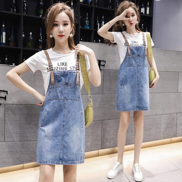 牛仔洋裝女2019夏季新款韓版學生背帶裙套裝洋氣兩件套連衣裙 aj16912【美鞋公社】