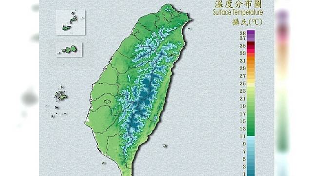 20191202溫度分部圖。(圖／中央氣象局)
