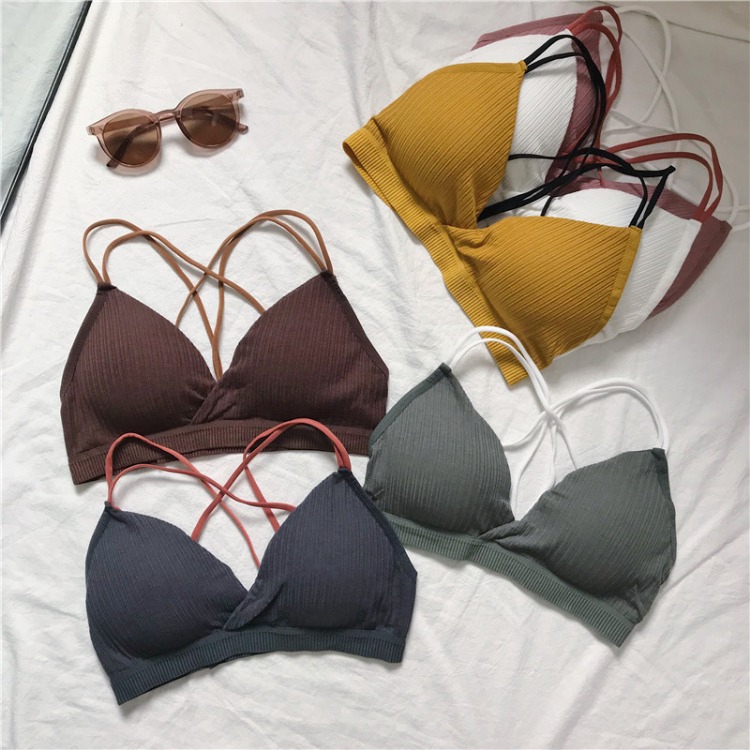 素色 簡約 休閑 素面 簡約 無鋼圈 運動 細肩帶 內衣 文胸 胸罩 韓版抹胸防走光聚攏美背文胸裹胸吊帶背心內衣上衣