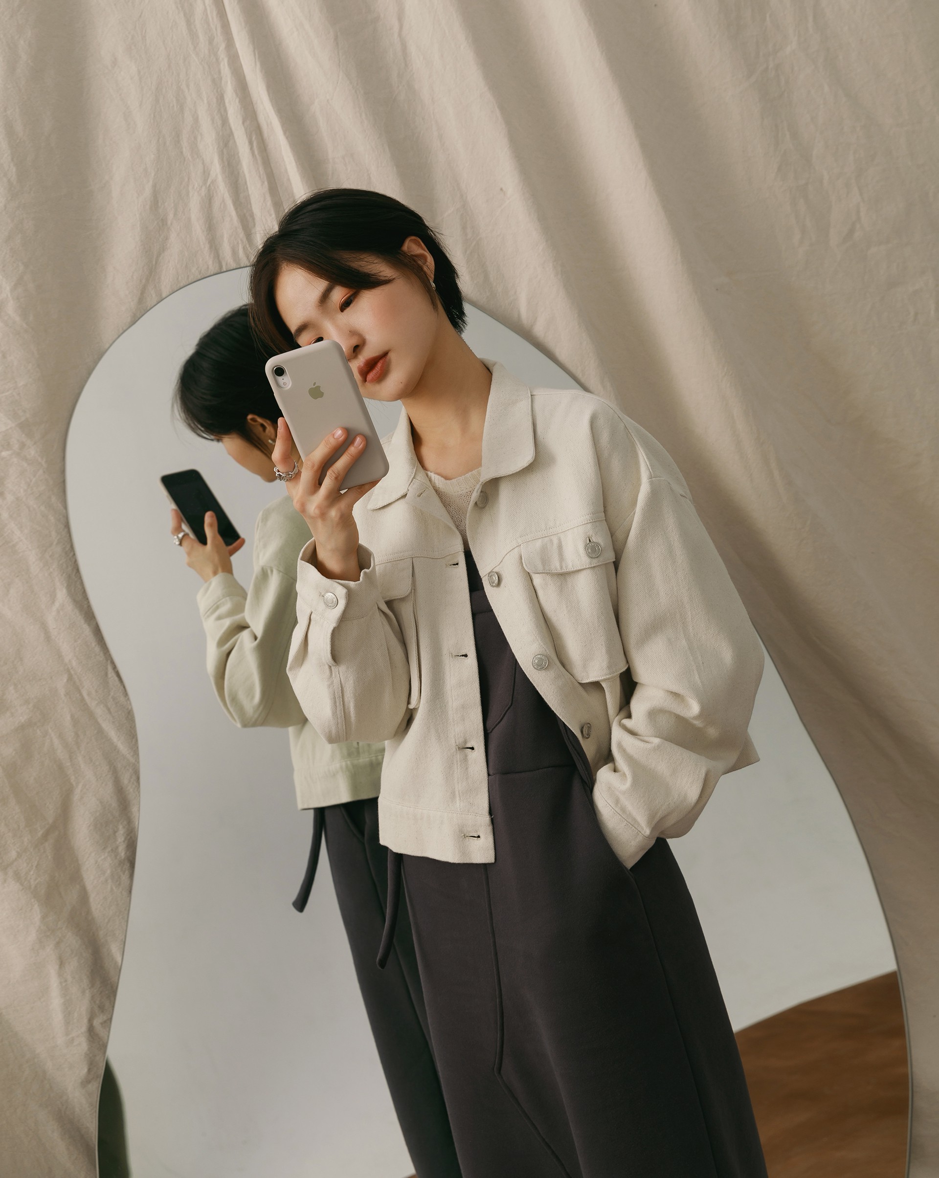 磨毛感立體翻蓋口袋牛仔外套-Meierq