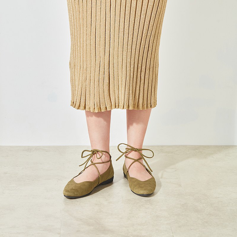 沙丘平底鞋 苔蘚綠山形紋