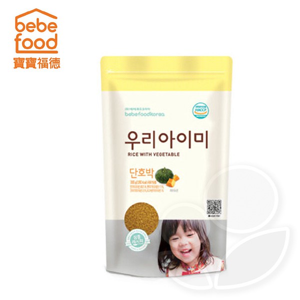 ◆商品特點◆●嚴選韓國產原料，製作成營養「寶寶蔬菜米」●每日吃飯同時攝取南瓜和香菇的營養●含有高營養價值的糙米●夾鏈袋包裝●符合HACCP安全食品◆商品規格◆適用年齡：7個月以上成分：白米粉、糙米粉、