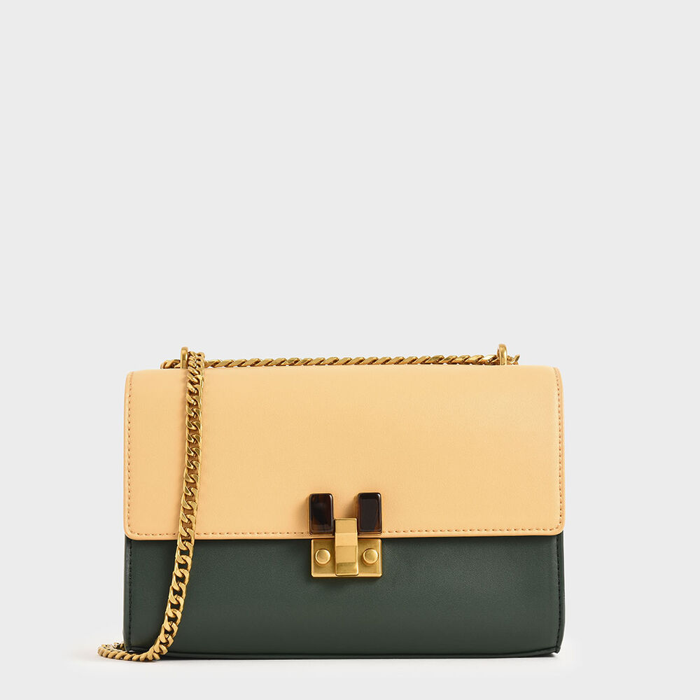 撞色掀蓋鍊條包