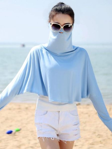 防曬遮臉面罩騎行冰絲蒙面面巾夏季女款單車護頸護脖披肩透氣口罩