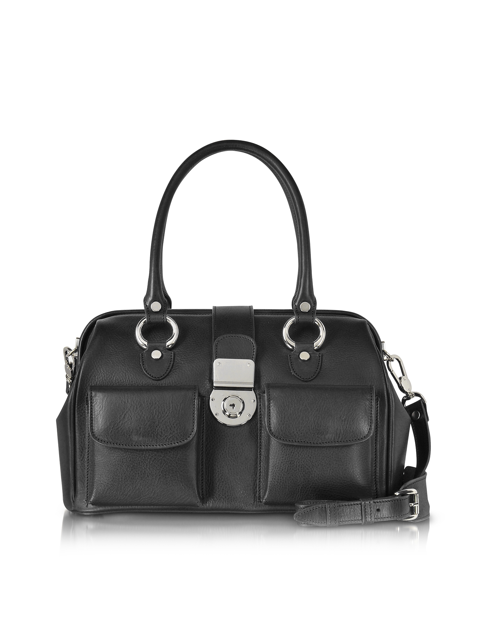 For a polished edge to your look, this structured doctor style leather handbag is roomy enough to ho