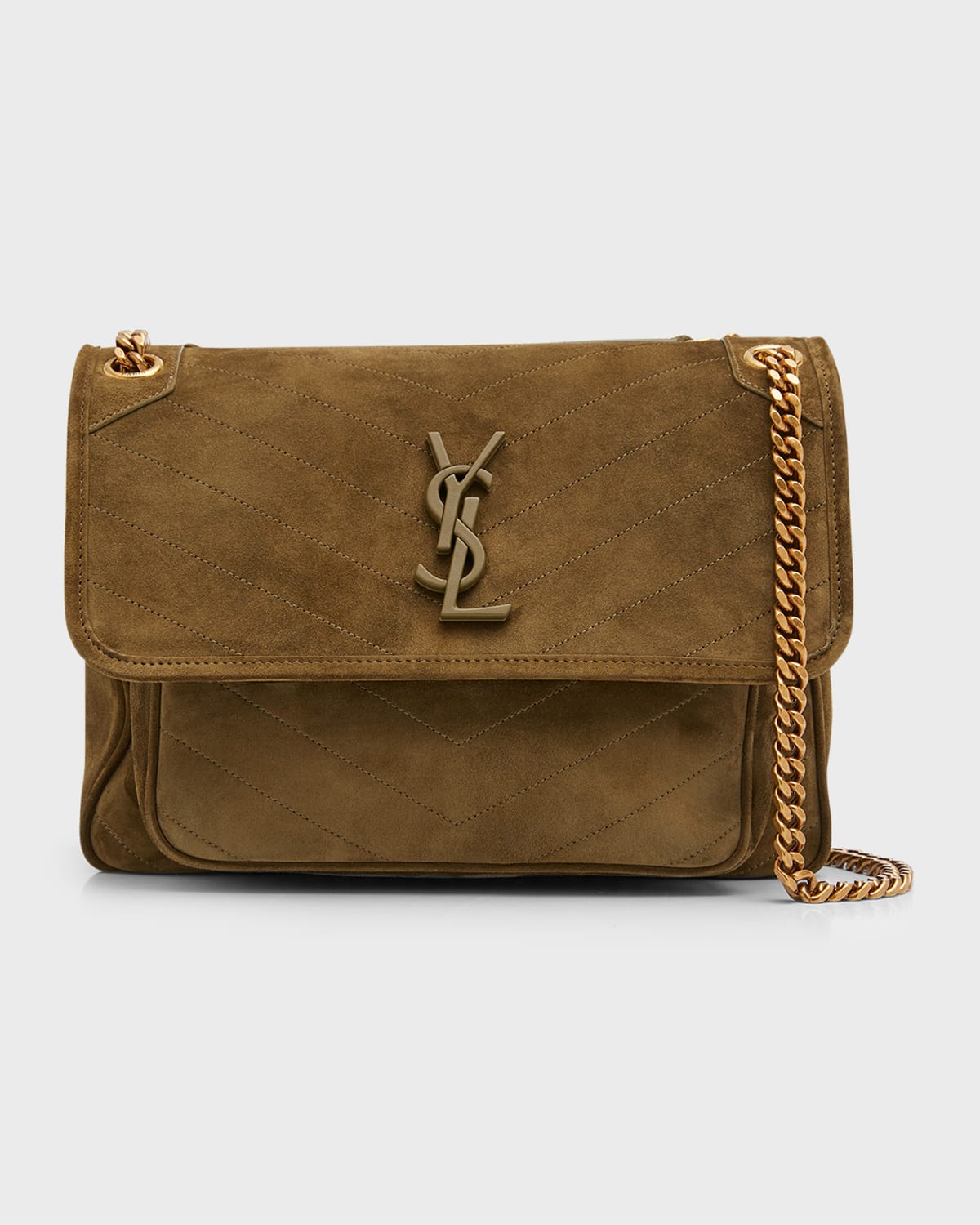 Niki Medium YSL Monogram Quilted Suede Flap Shoulder Bag
