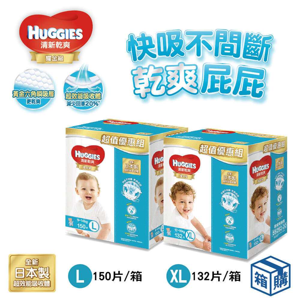 2018全新升級 快吸不間斷乾爽屁屁 黃金六角立體瞬吸層快吸表層更乾爽 彈性後腰圍 日本製超效能吸收體減少回滲20% 升級外表層全面防透濕又透氣 尿濕顯示