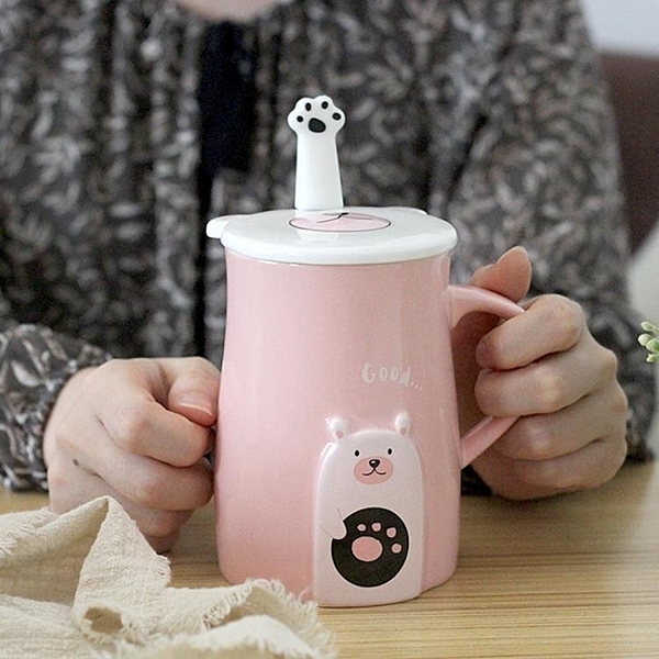 創意卡通杯子陶瓷杯咖啡牛奶杯情侶杯大容量水杯可愛馬克杯帶蓋勺