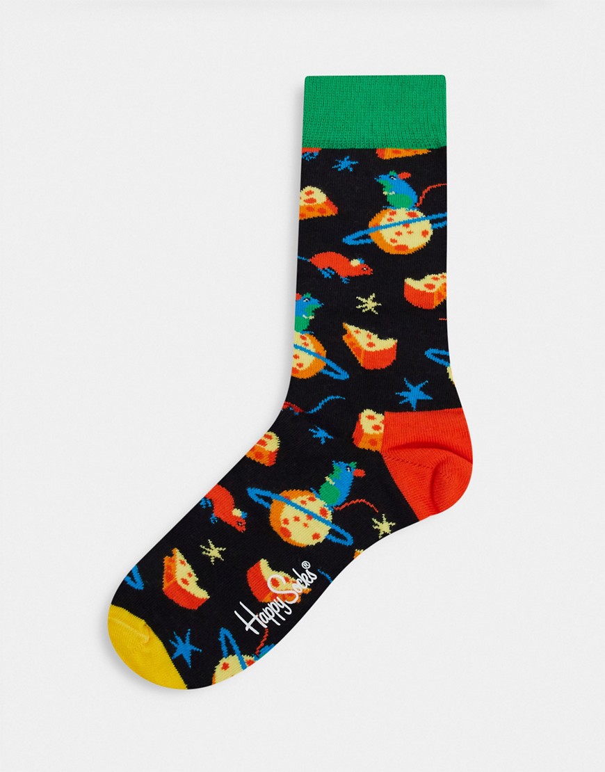 Socks by Happy Socks Socks with personality All-over cheese print Ribbed cuffs Logo print detail Ank