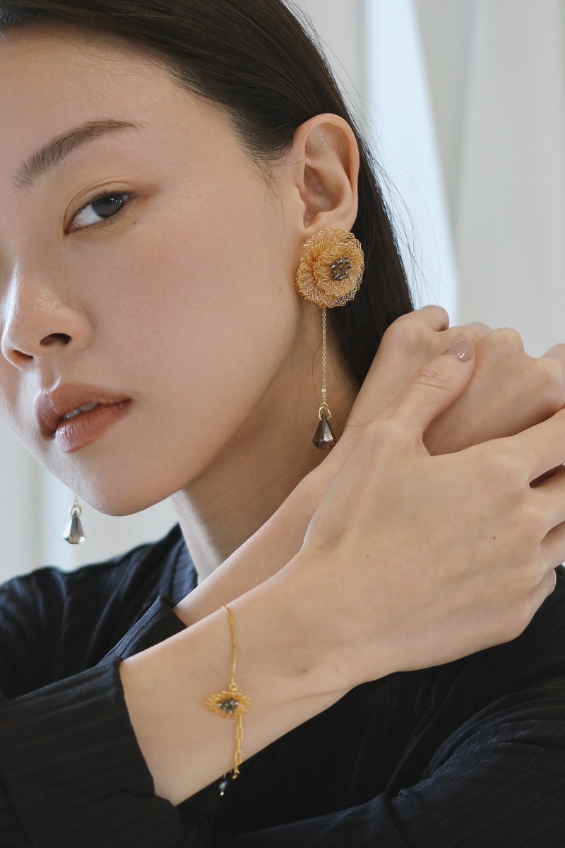 日光雪花925銀針 耳夾 夾式耳環 水晶 樹脂 浮誇耳環 婚禮 新娘