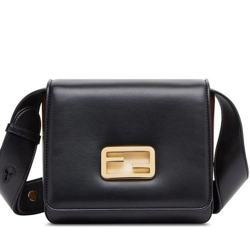 Fendi 8BT328 小款小羊皮 ID 肩背包 黑色/酒紅色