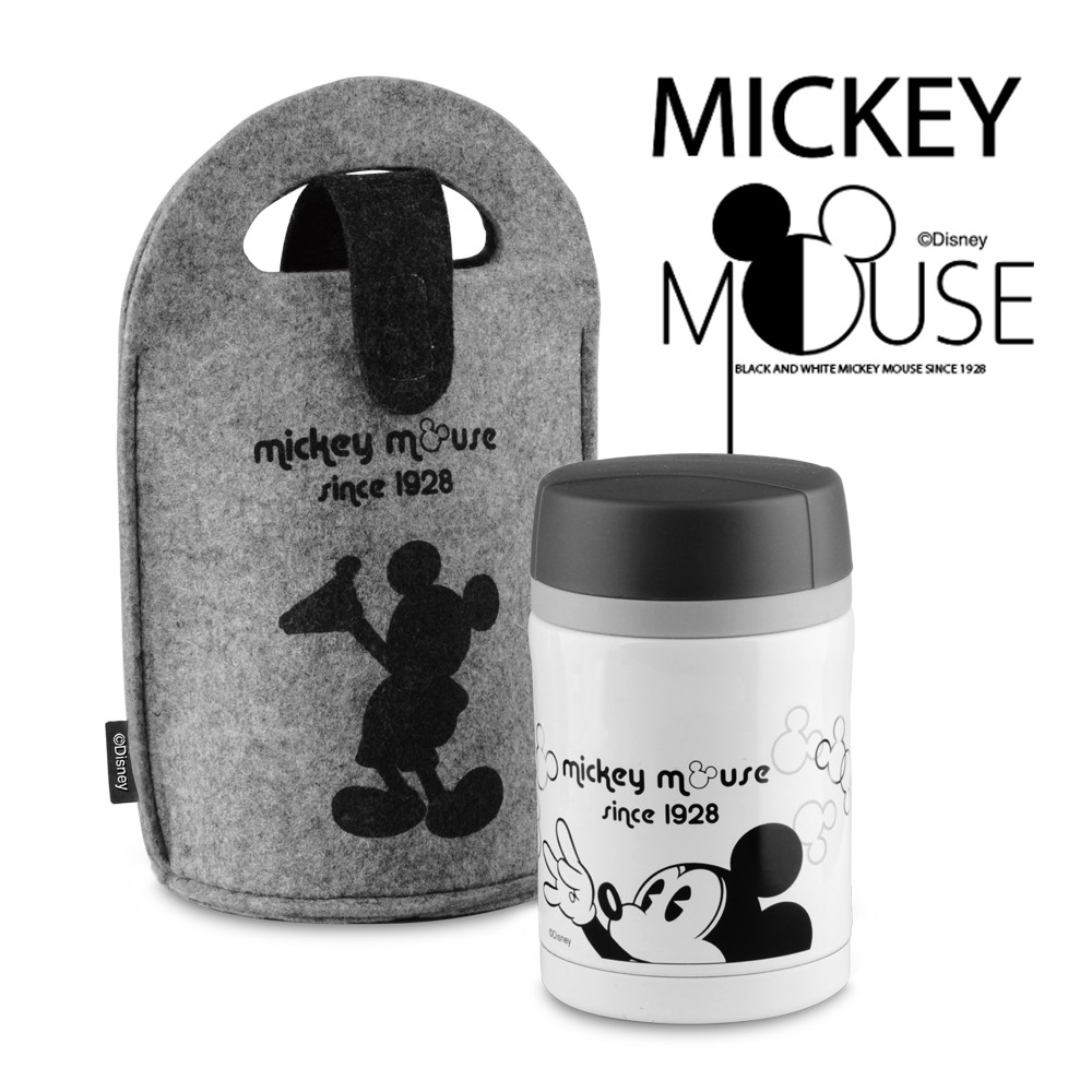 迪士尼Disney 米奇黑白經典304不鏽鋼真空燜燒罐提袋組450ml