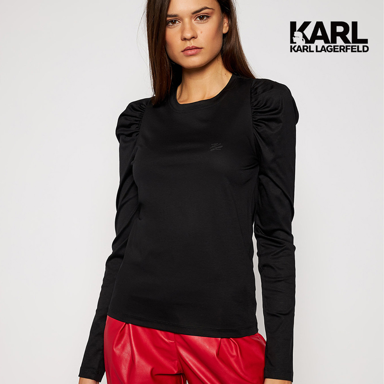 蓬鬆長袖上衣黑色長袖常規版型100％純棉