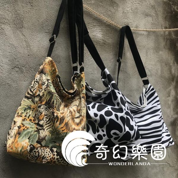 單肩包 韓版新款帆布包女書包單肩斜挎包布袋子購物文藝拉鏈調節包包 奇幻樂園