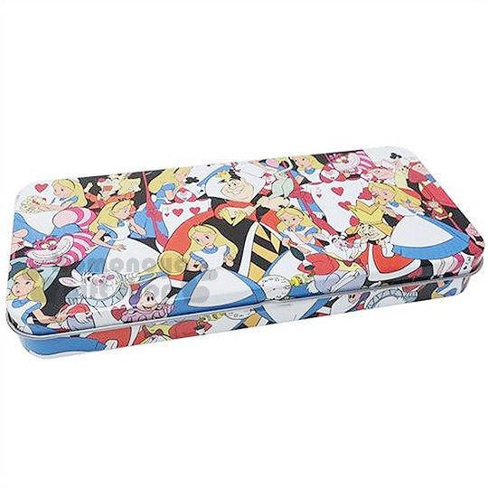 〔小禮堂〕迪士尼 愛麗絲 日製鐵筆盒《滿版.白兔吹喇叭.鋪克牌兵》 4518645-23006